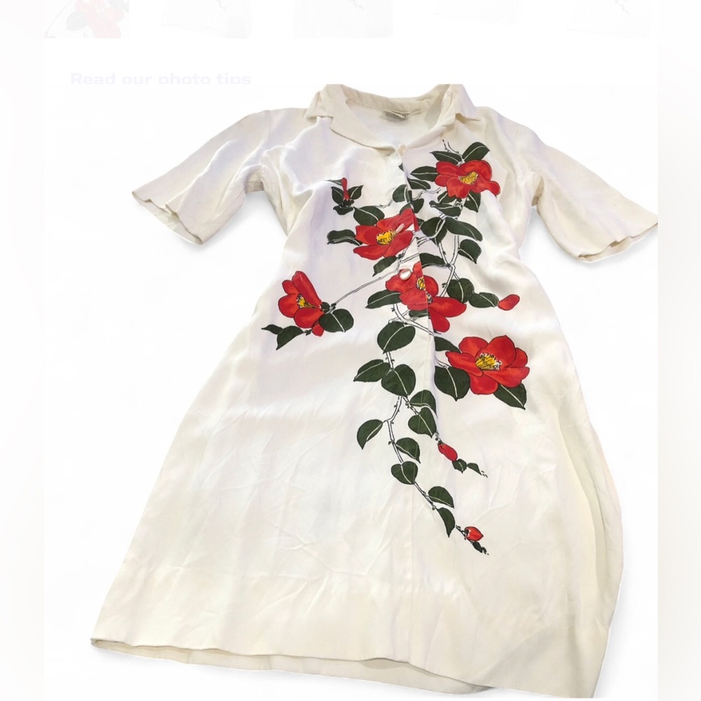 1970s Alfred Shaheen Floral button up shift dress
